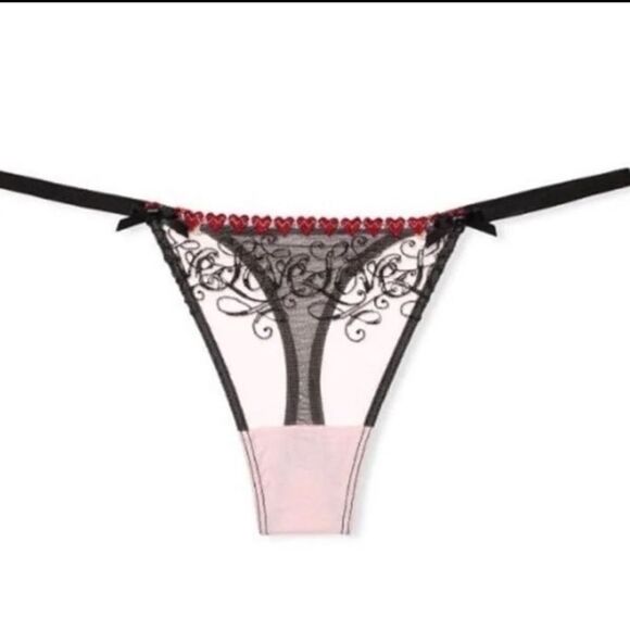 Victoria’s Secret Sexy heart embroidered Adjustable straps thong Mesh Lace Large - Picture 1 of 6